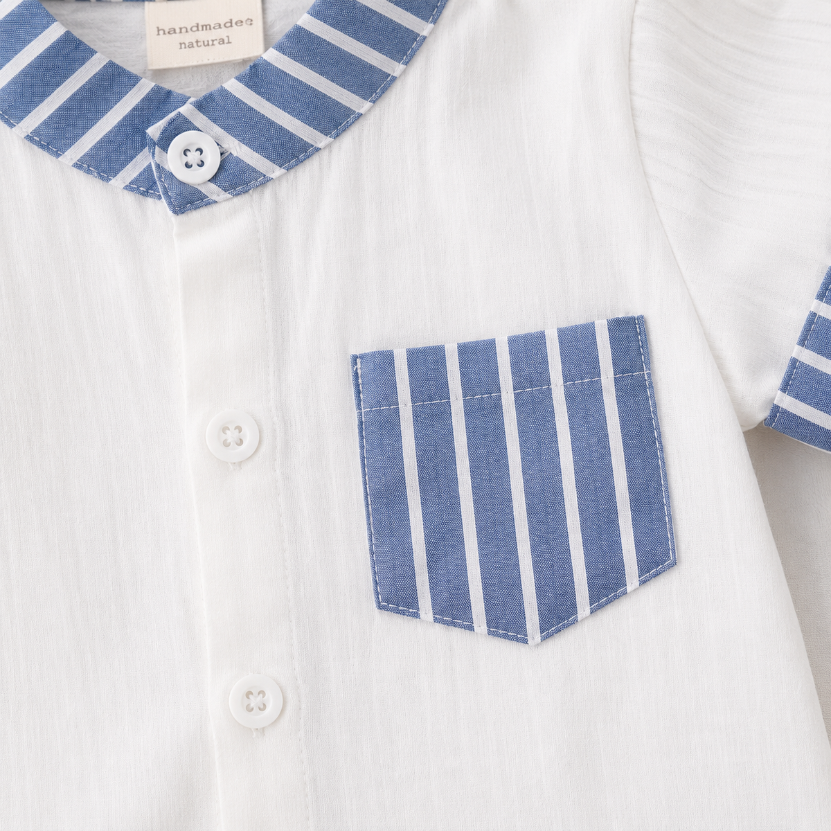 Baby Boys White & Sky Blue Striped Summer Co-Ord Set