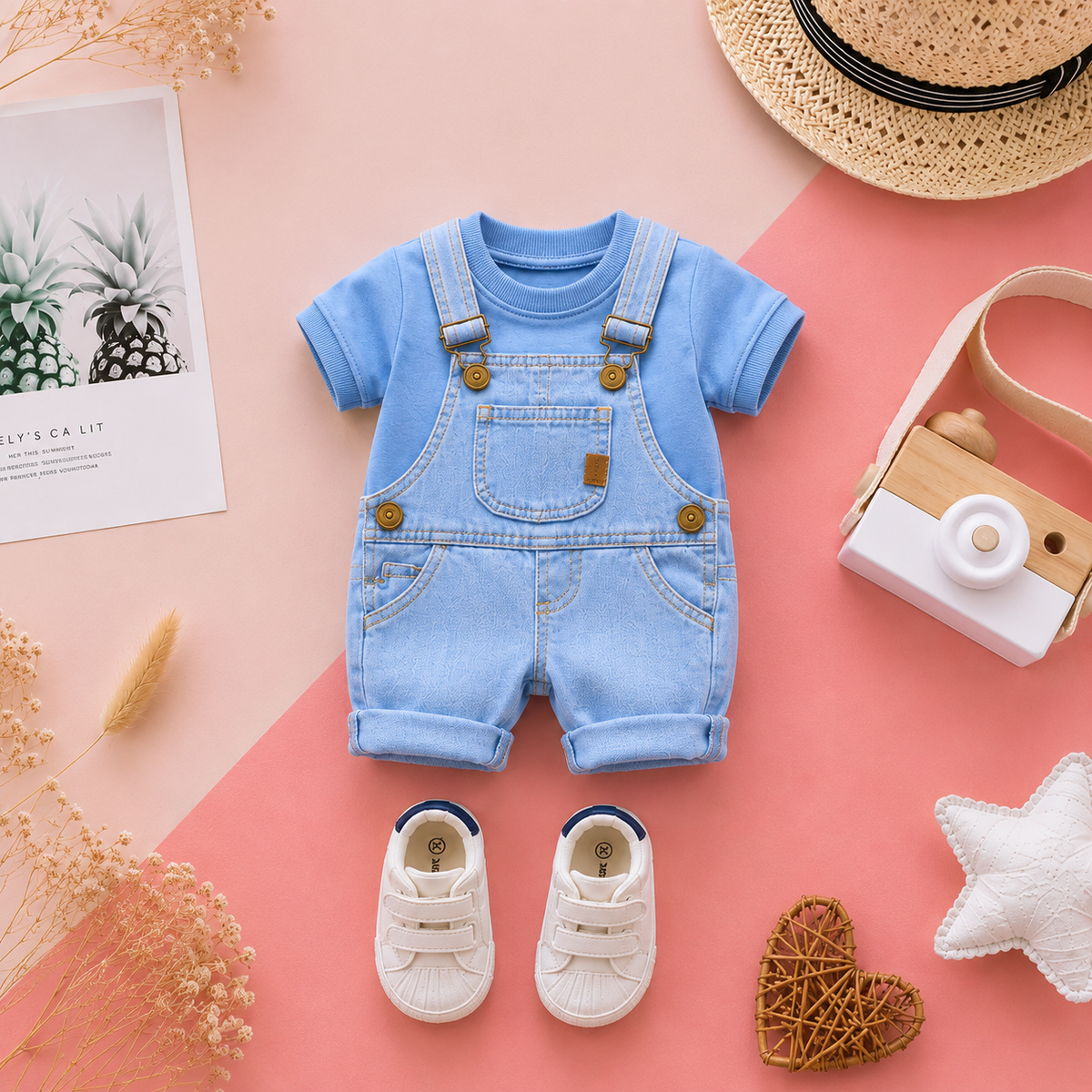 Baby Boy Denim Dungaree Set with Blue Tee 👶🩵