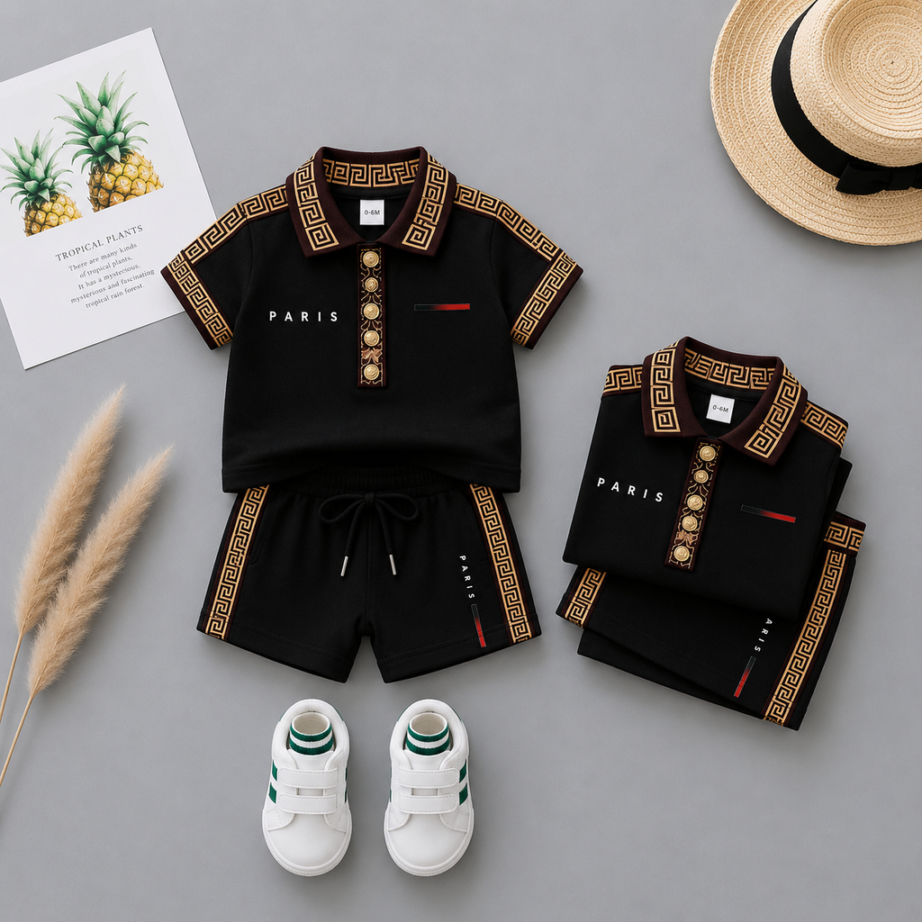 PARIS Premium Baby Boys Polo T-Shirt & Shorts Set | Cute Fashion Outfit | 6 Months–5 Years 🧸✨