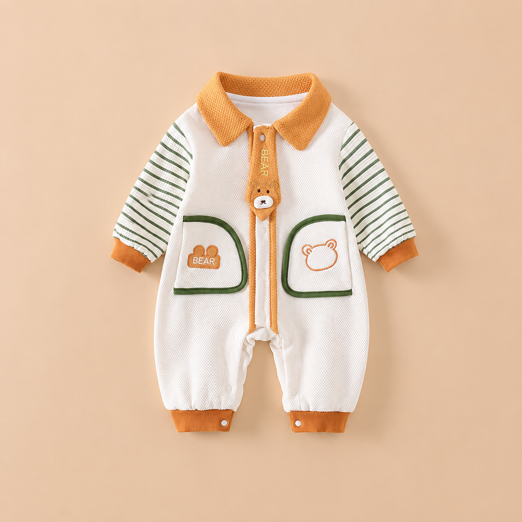 Baby Bear Print Romper – Lightweight Summer Cotton Jumpsuit for Boys & Girls | Cute Cartoon Full Sleeve Bodysuit