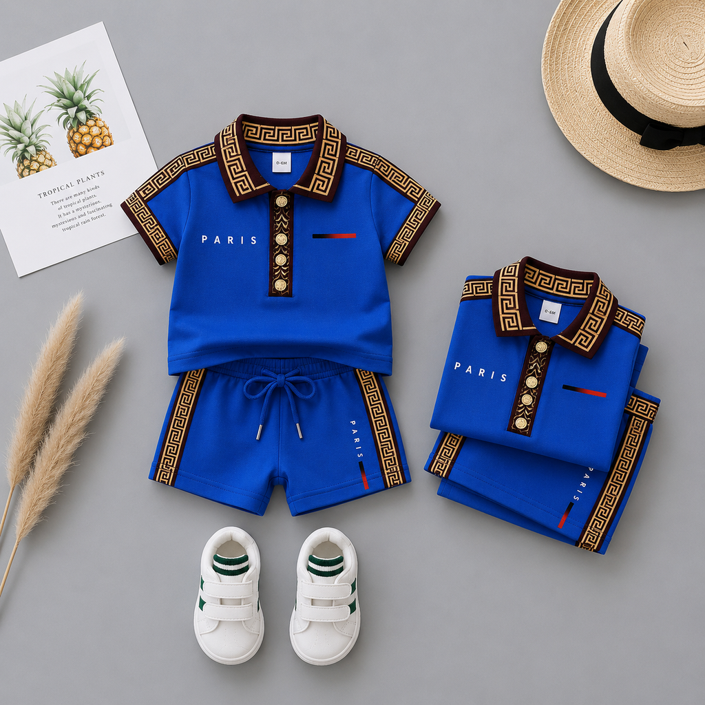 PARIS Premium Baby Boys Polo T-Shirt & Shorts Set | Cute Fashion Outfit | 6 Months–5 Years 🧸✨