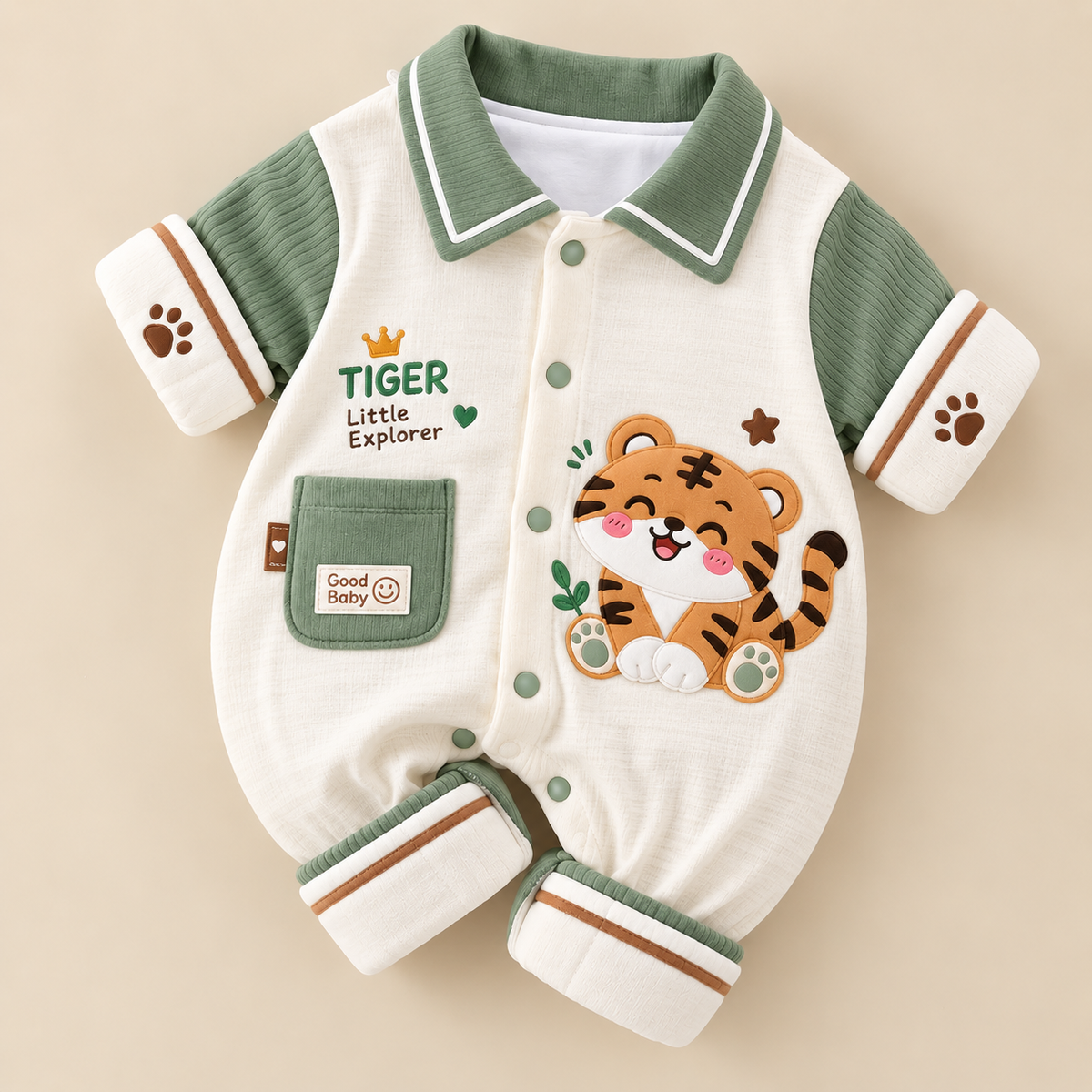 Baby Tiger Print Romper – Lightweight Summer Cotton Jumpsuit for Boys & Girls | Cute Cartoon Full Sleeve Bodysuit