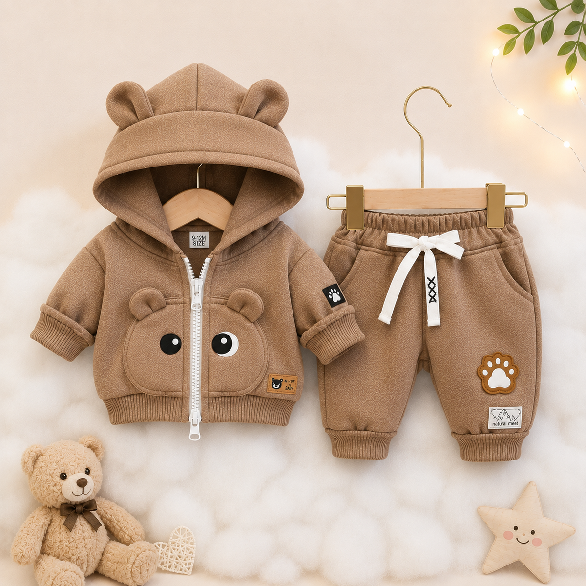 Little Cub Comfort: Premium Bear Hoodie & Jogger Set