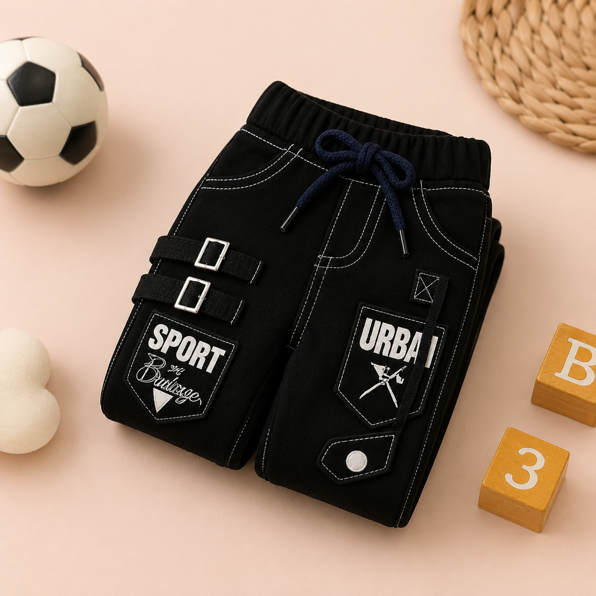 Baby Boys Stylish Black Cargo Jogger Pants | Soft & Comfortable Cotton Bottom Wear