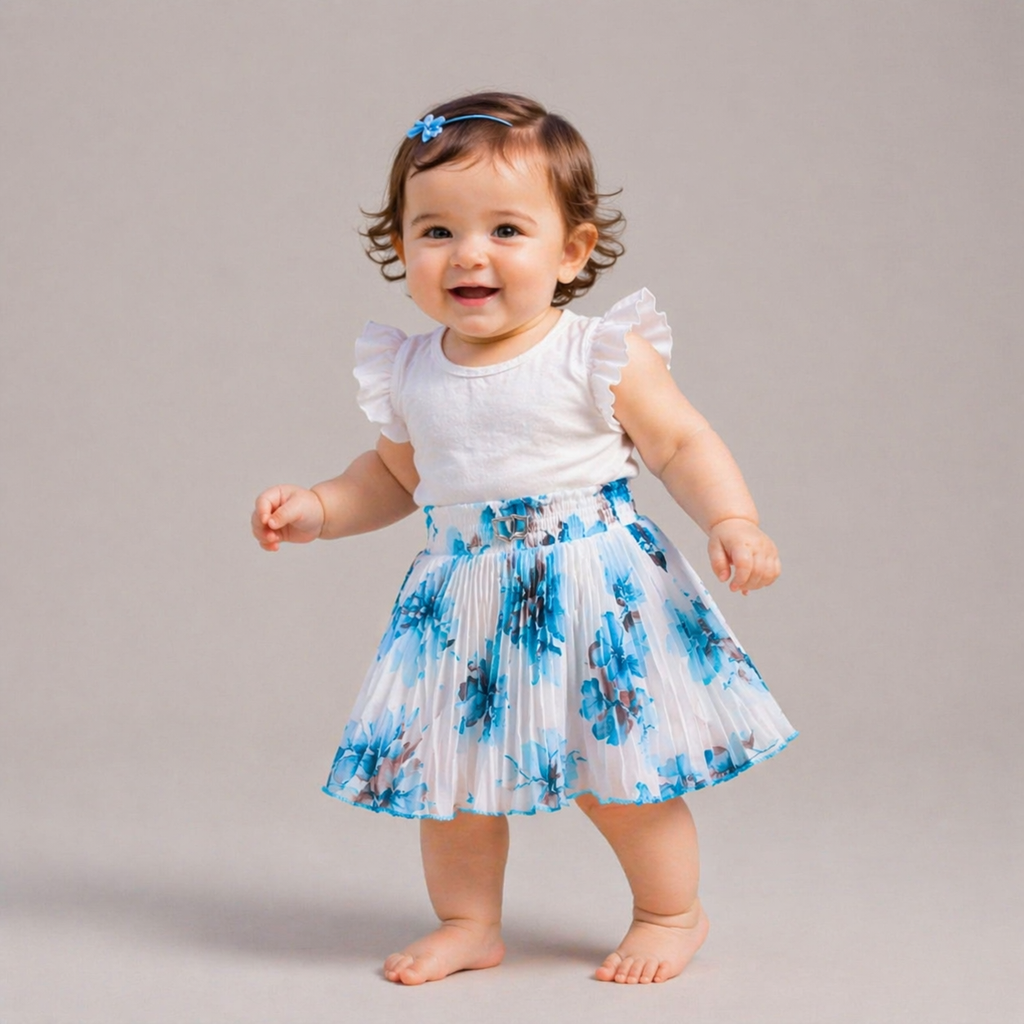 Baby Girls Georgette Skirt – Only Single Piece | Elastic Waist | Soft Inner Astar | Stylish Printed Designer Skirt (6 Months to 5 Years)