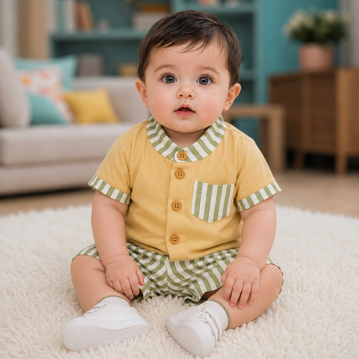Soft Summer Baby Co-ord Set – Premium Cotton Shirt & Striped Shorts