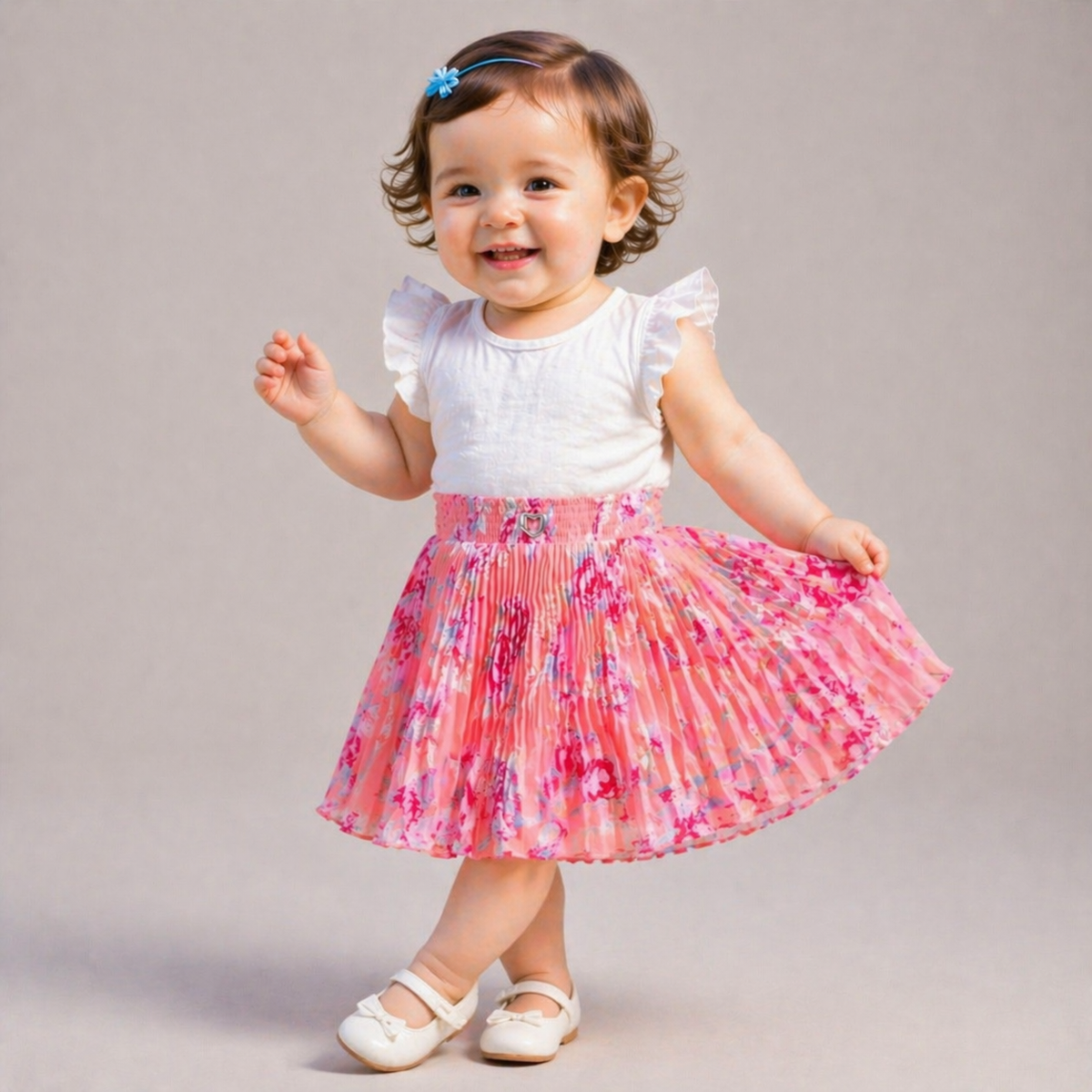 Baby Girls Pink Floral Pleated Skirt | Soft Elastic Waist | Cute Stylish Single Piece Skirt