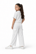 Girls White Co-Ord Set (Top & Cargo Pants)