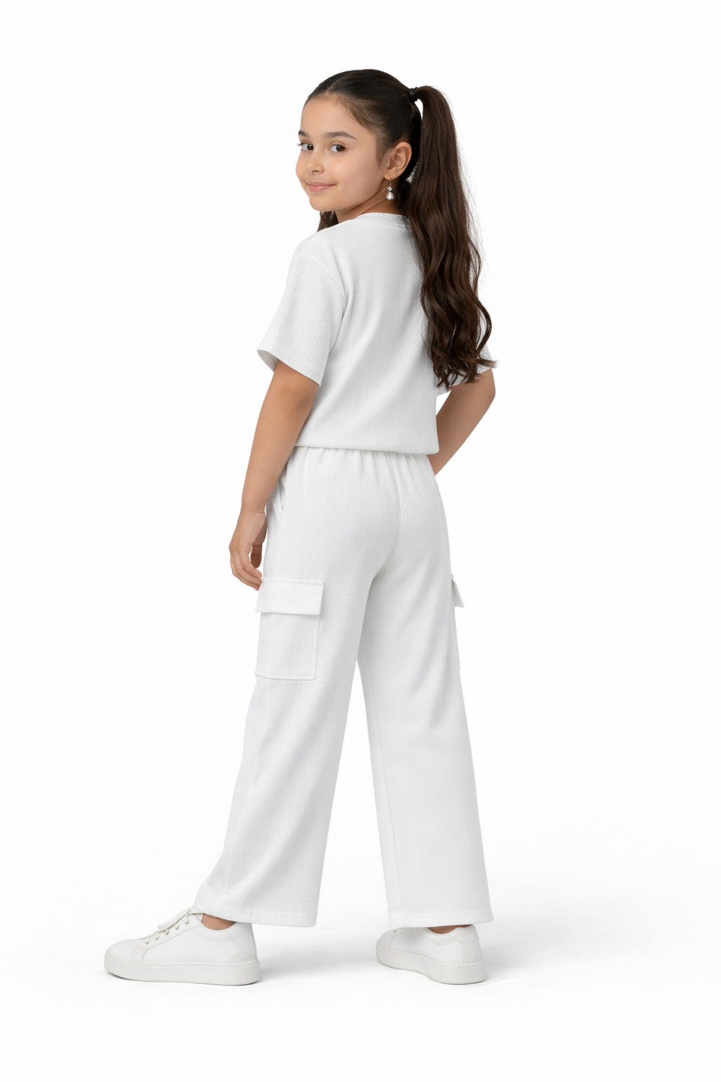 Girls White Co-Ord Set (Top & Cargo Pants)