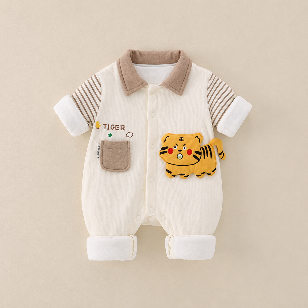 Baby Tiger Print Romper – Lightweight Summer Cotton Jumpsuit for Boys & Girls | Cute Cartoon Full Sleeve Bodysuit