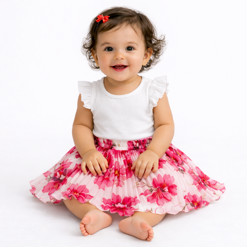 Baby Girls Pink Floral Skirt – Single Piece Only | Cute Pleated Skirt for 1–4 Years