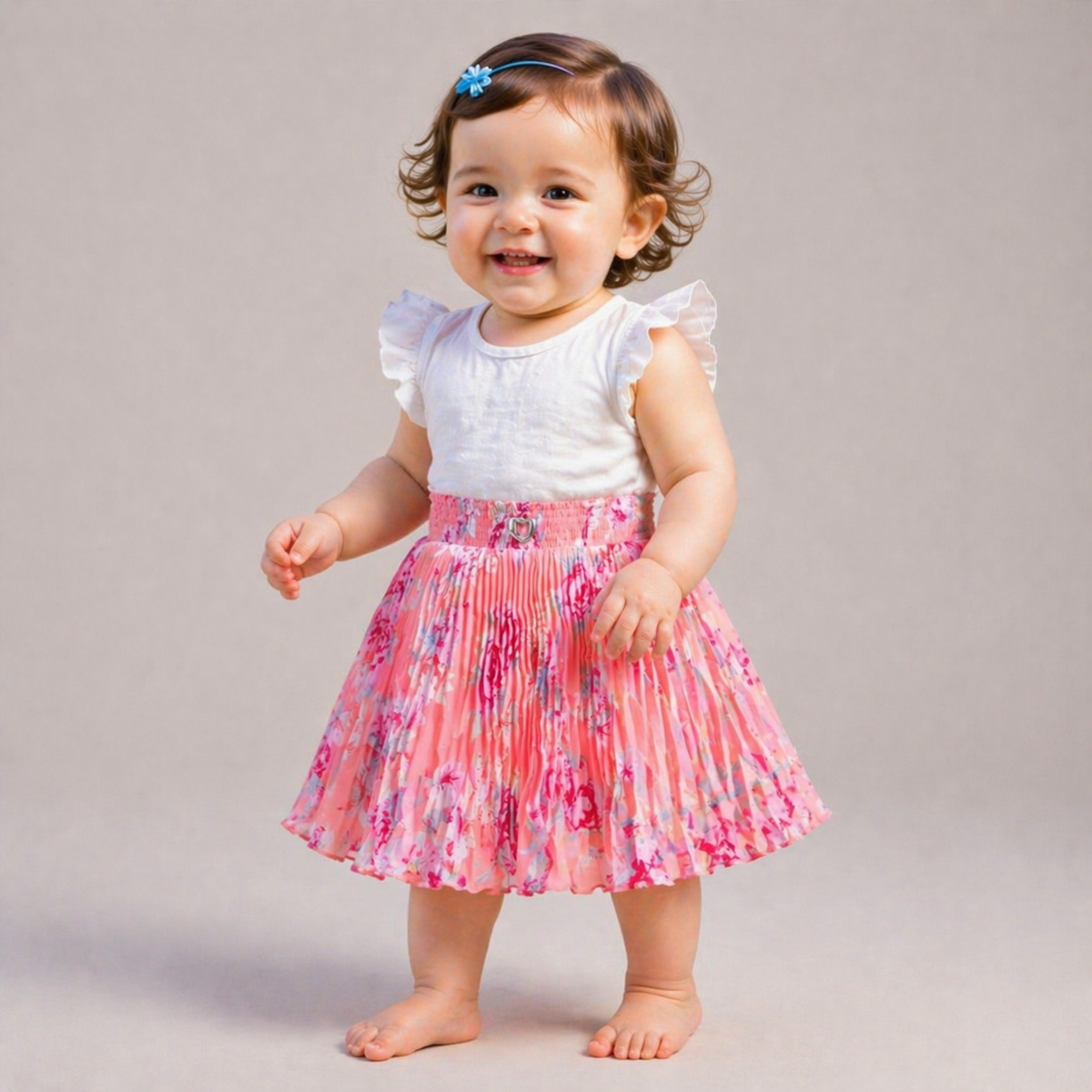 Baby Girls Pink Floral Pleated Skirt | Soft Elastic Waist | Cute Stylish Single Piece Skirt