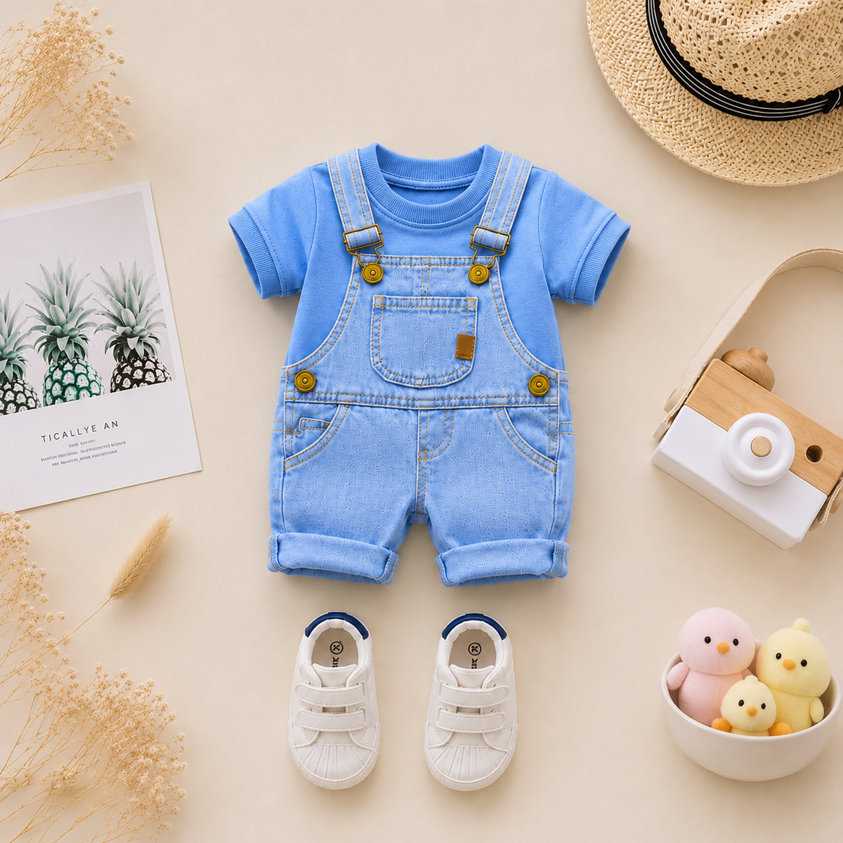 Baby Boy Denim Dungaree Set with Blue Tee 👶🩵