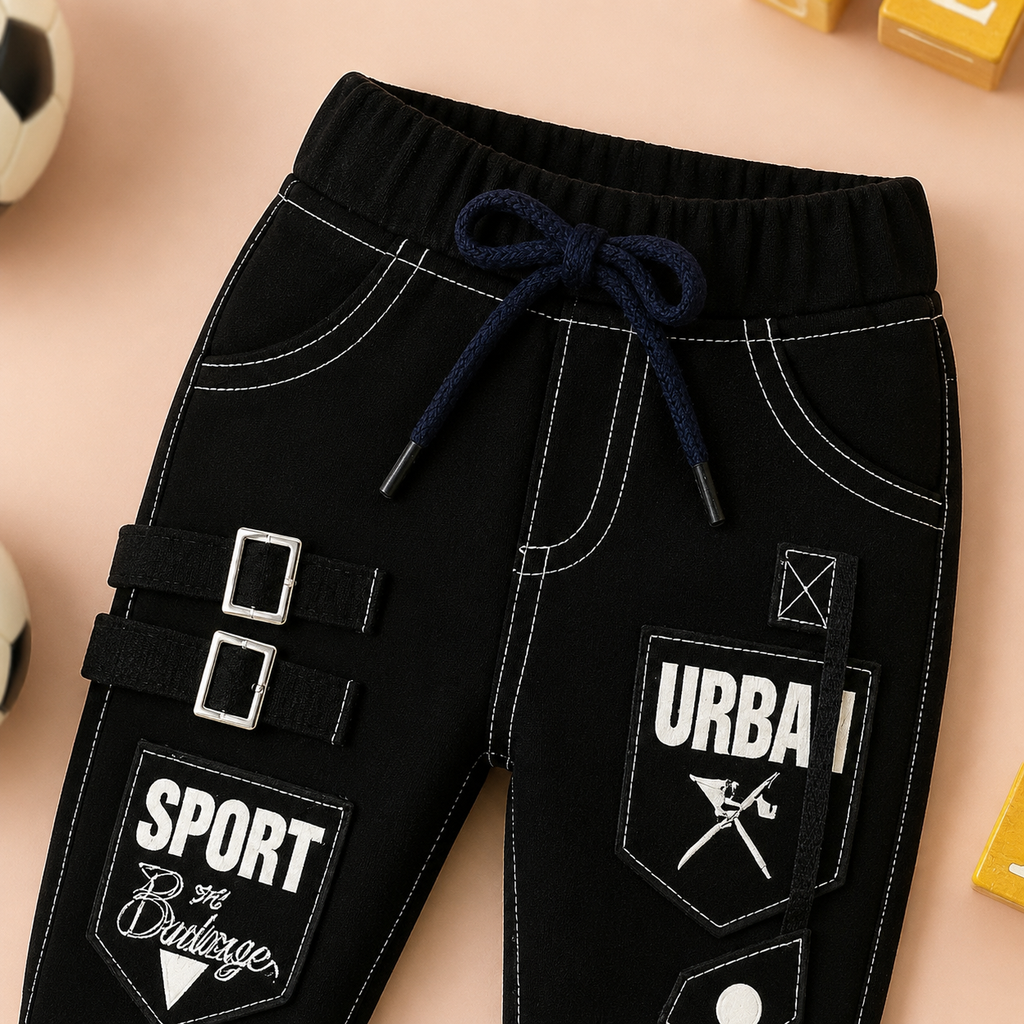 Baby Boys Stylish Black Cargo Jogger Pants | Soft & Comfortable Cotton Bottom Wear