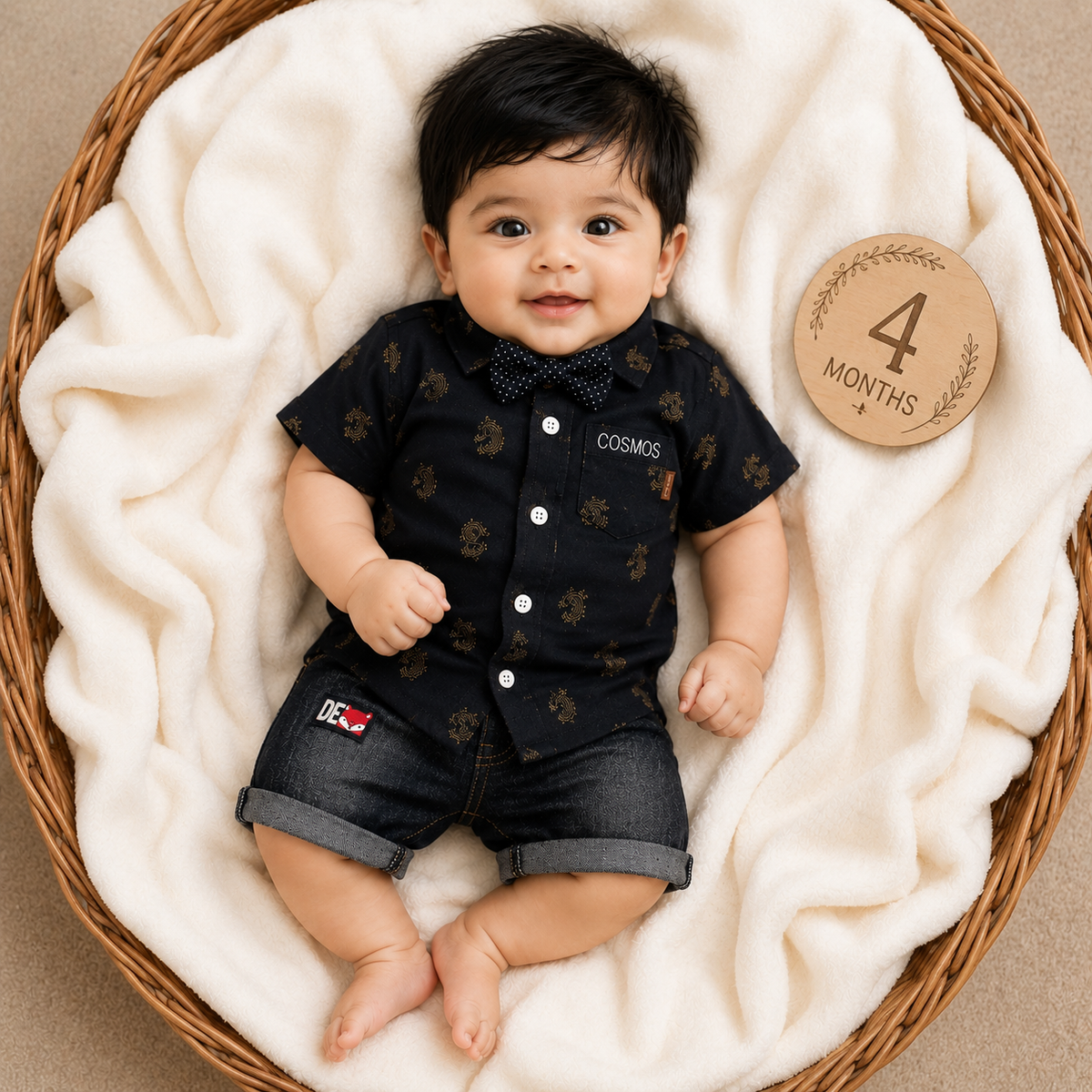 Baby Boys Formal Summer Outfit Set with Bow Tie & Shorts – Available in White, Black & Sky Blue