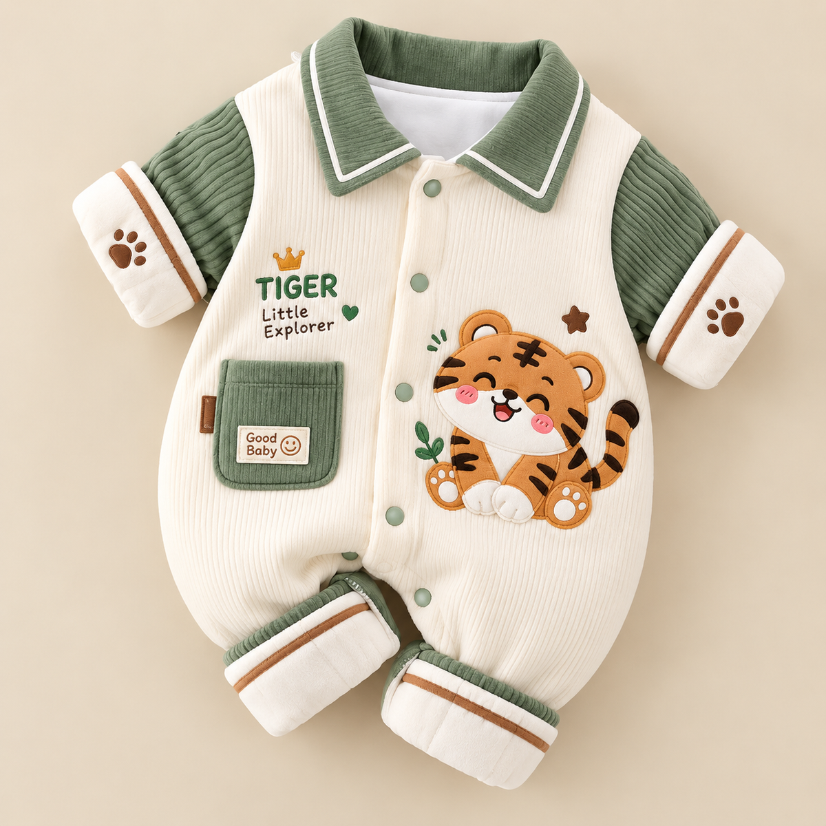 Baby Tiger Print Romper – Lightweight Summer Cotton Jumpsuit for Boys & Girls | Cute Cartoon Full Sleeve Bodysuit