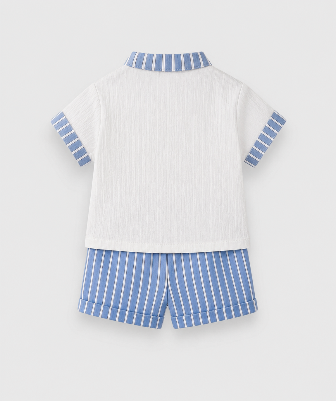 Baby Boys White & Sky Blue Striped Summer Co-Ord Set