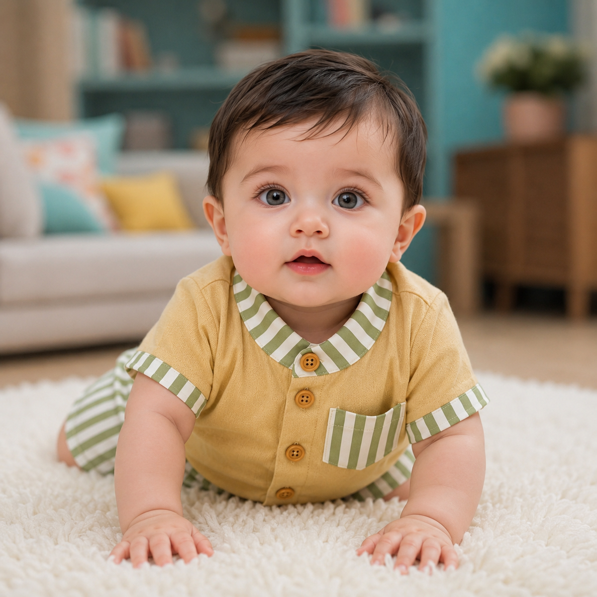 Soft Summer Baby Co-ord Set – Premium Cotton Shirt & Striped Shorts