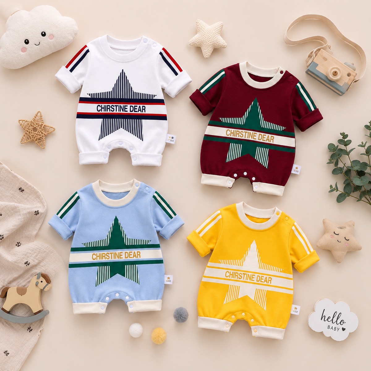 Cute Star Baby Romper – 4 Colors available