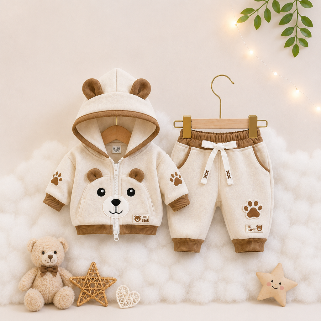 Little Cub Comfort: Premium Bear Hoodie & Jogger Set