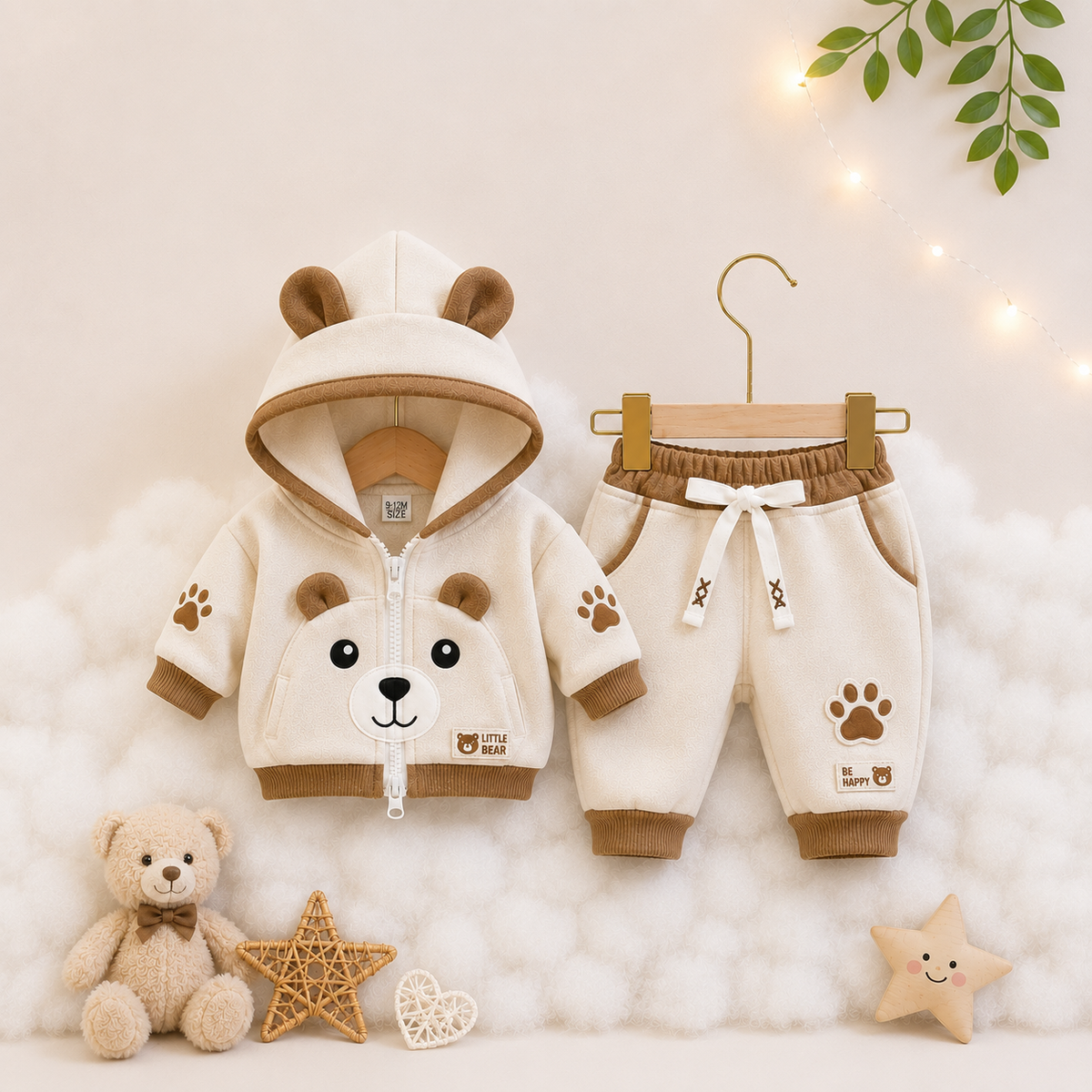 Little Cub Comfort: Premium Bear Hoodie & Jogger Set