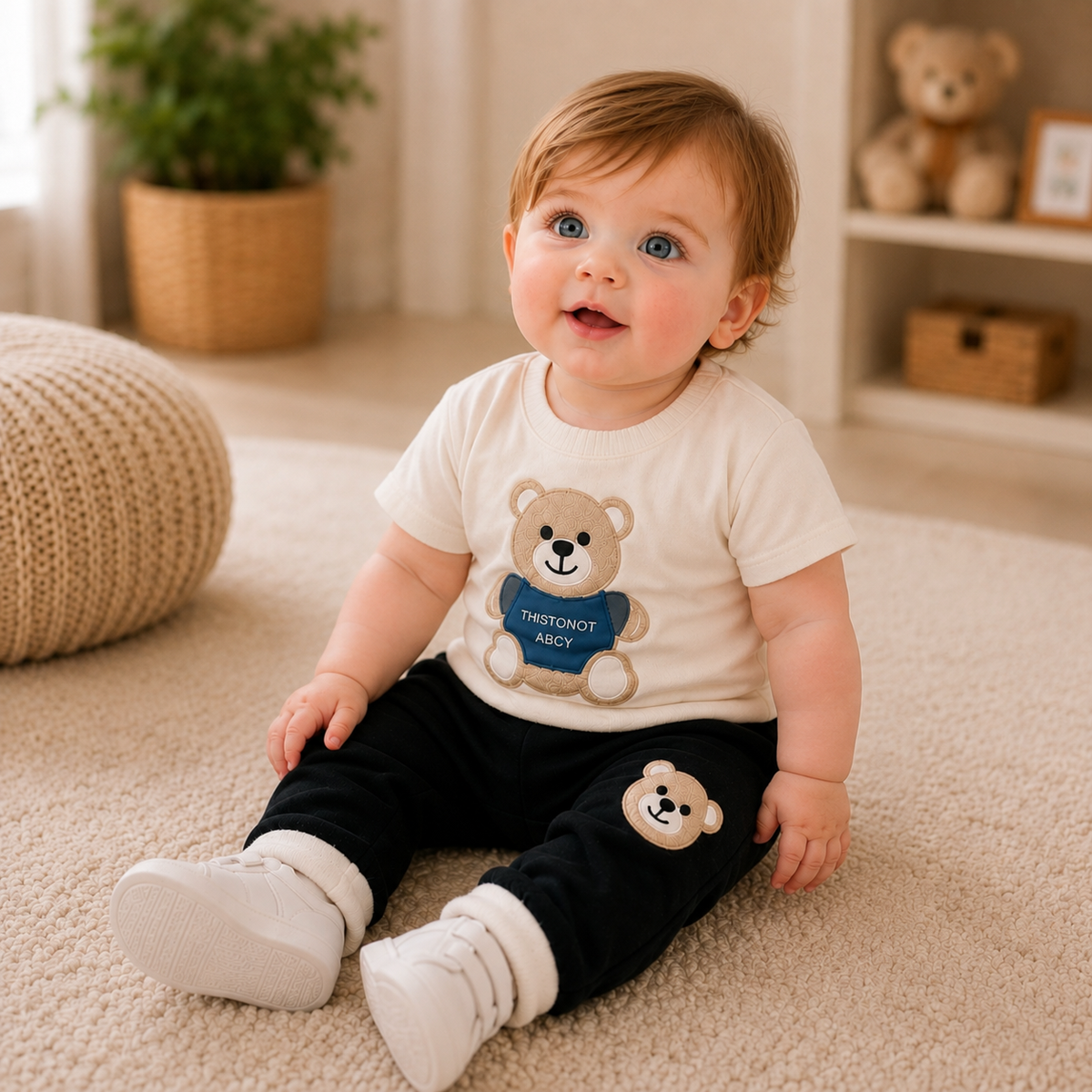 🧸 Cute Bear Hoodie 3-Piece Baby Clothing Set | Soft Cotton Blend Jacket, T-Shirt & Jogger Pant | Premium Kids Outfit | Unisex | All Season Wear (0-5 Years)