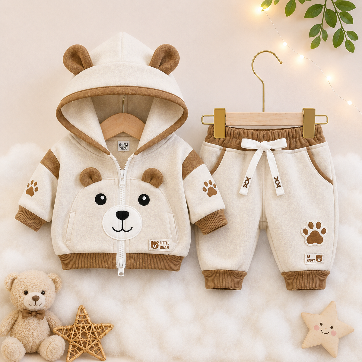 Little Cub Comfort: Premium Bear Hoodie & Jogger Set