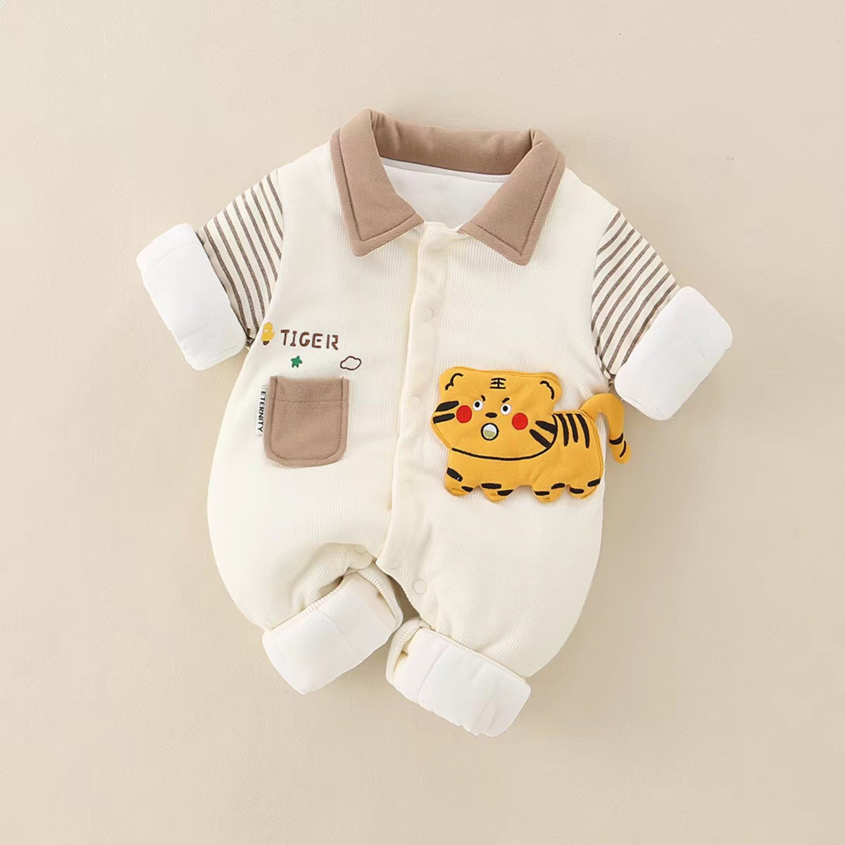 Baby Tiger Print Romper – Lightweight Summer Cotton Jumpsuit for Boys & Girls | Cute Cartoon Full Sleeve Bodysuit