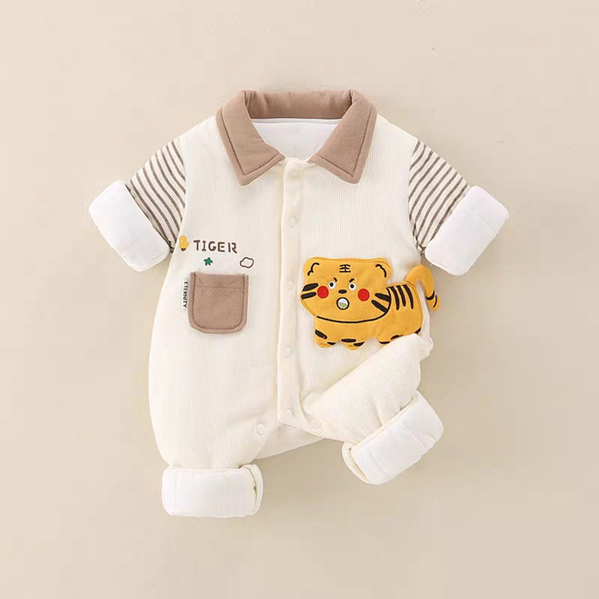 Baby Tiger Print Romper – Lightweight Summer Cotton Jumpsuit for Boys & Girls | Cute Cartoon Full Sleeve Bodysuit