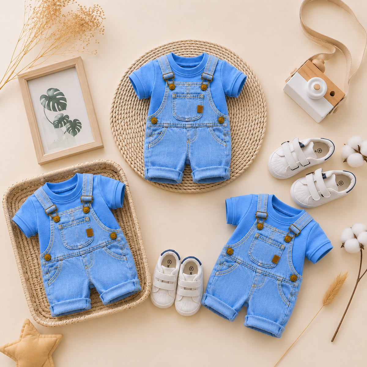 Baby Boy Denim Dungaree Set with Blue Tee 👶🩵