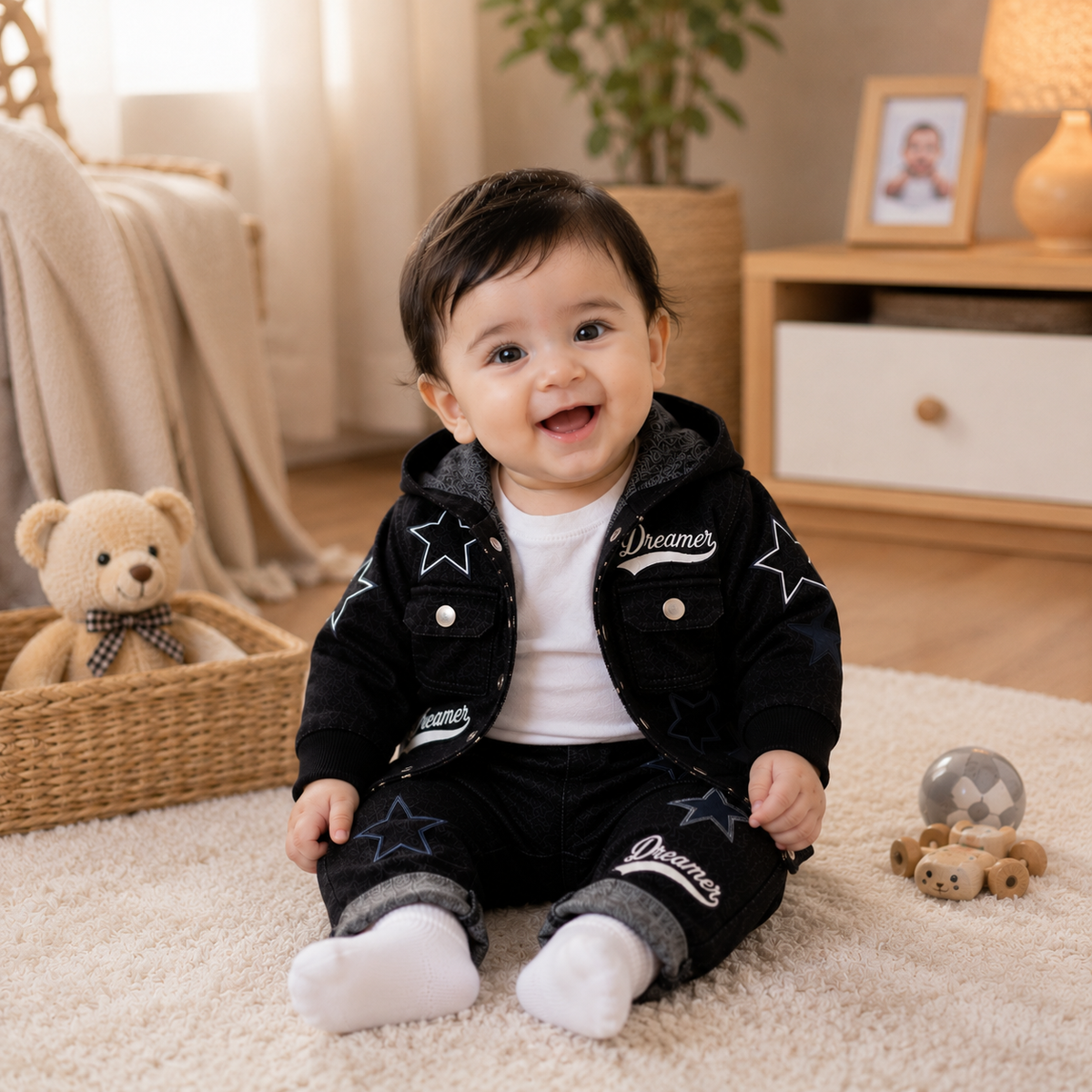 Dreamer Star Denim Jacket & Pants Set for Baby Boys 🌟 Premium 3-Piece Co-ord Set | 4 Colors Available