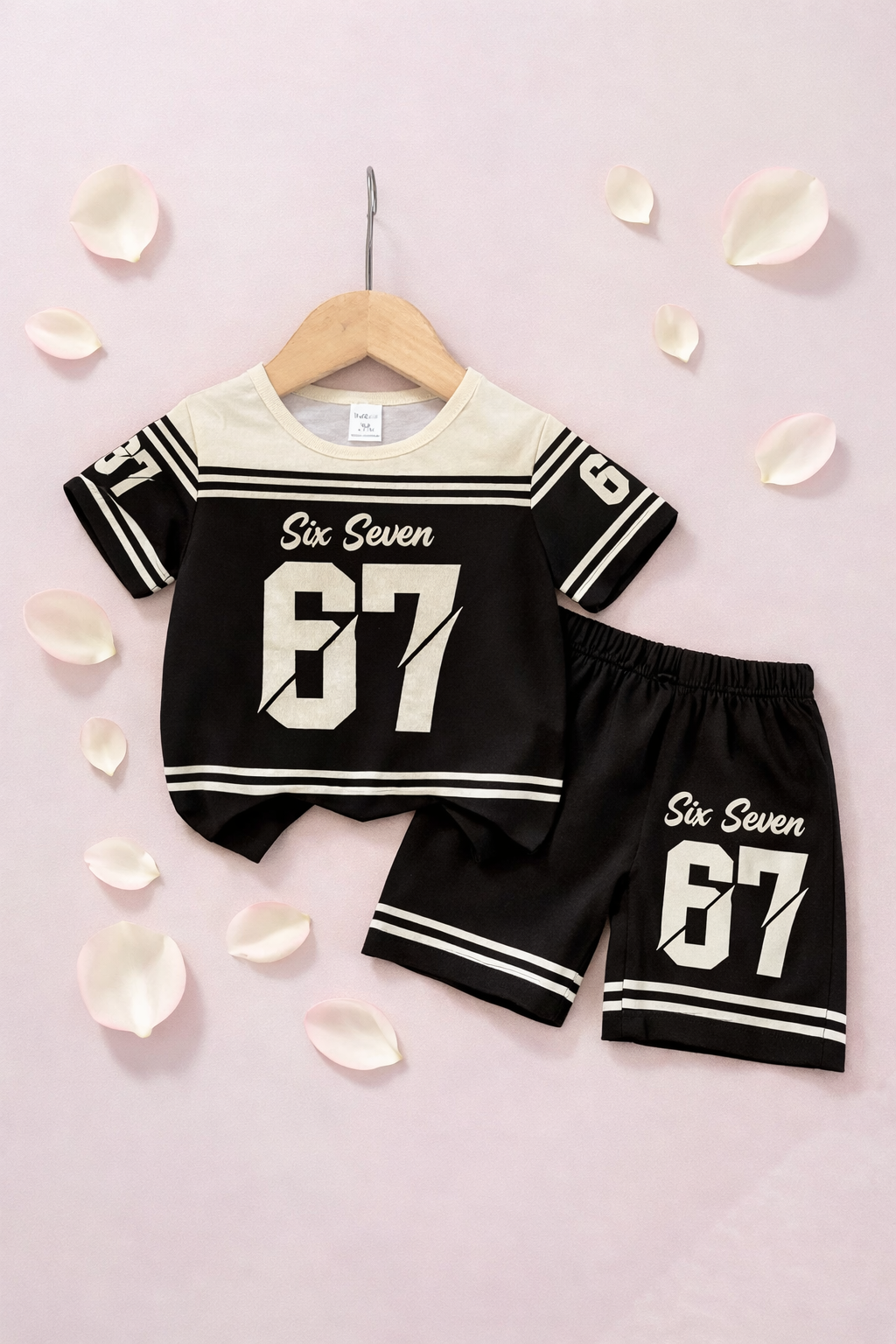 Cute Six Seven 67 Kids Summer Co-Ord Set | Soft Cotton T-Shirt & Shorts Outfit for Boys & Girls