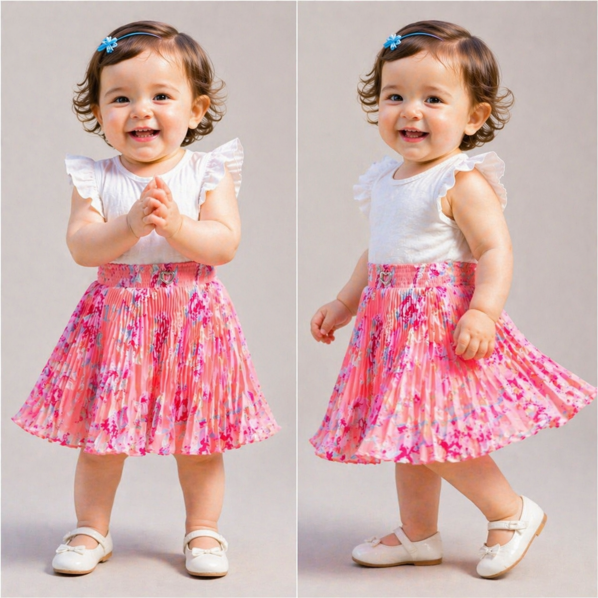 Baby Girls Pink Floral Pleated Skirt | Soft Elastic Waist | Cute Stylish Single Piece Skirt