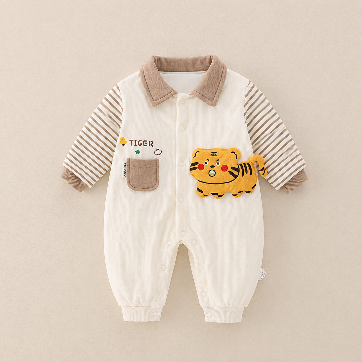 Baby Tiger Print Romper – Lightweight Summer Cotton Jumpsuit for Boys & Girls | Cute Cartoon Full Sleeve Bodysuit