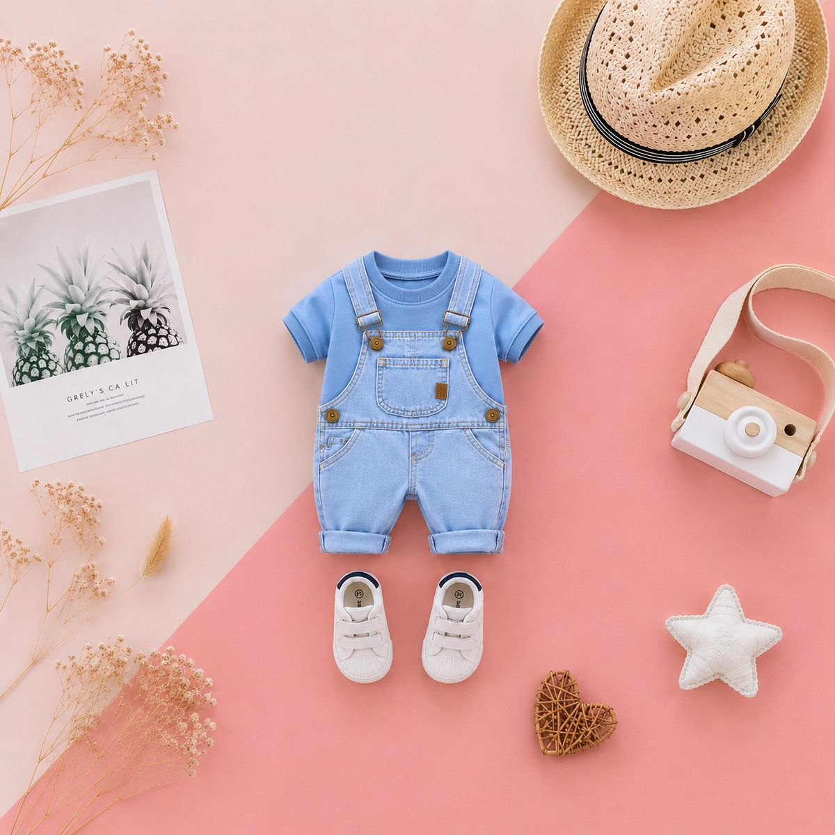 Baby Boy Denim Dungaree Set with Blue Tee 👶🩵