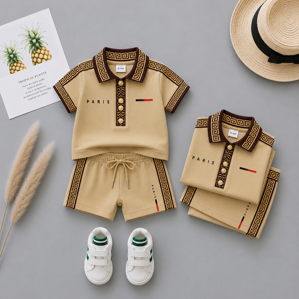 PARIS Premium Baby Boys Polo T-Shirt & Shorts Set | Cute Fashion Outfit | 6 Months–5 Years 🧸✨