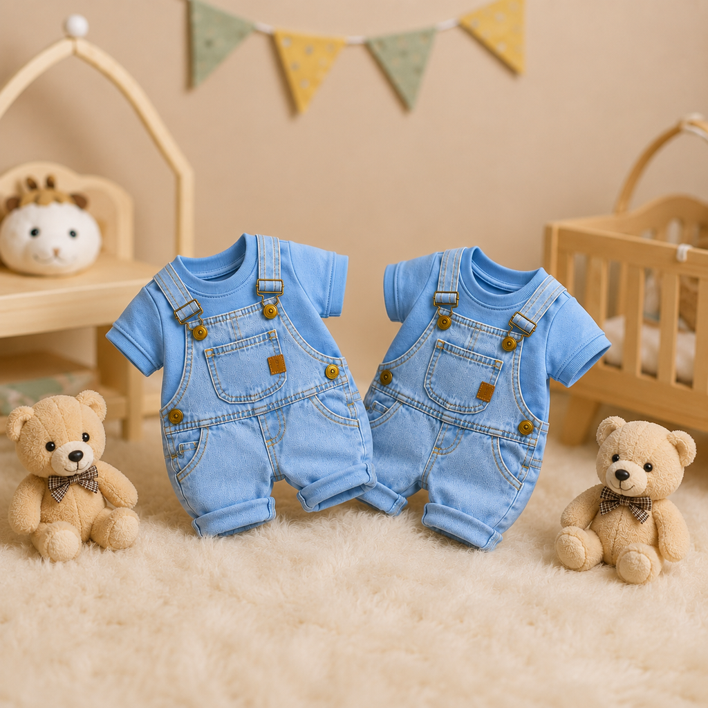 Baby Boy Denim Dungaree Set with Blue Tee 👶🩵