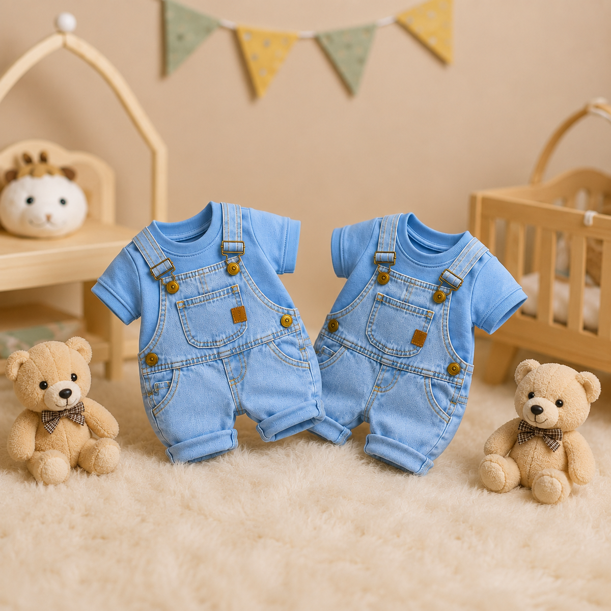 Baby Boy Denim Dungaree Set with Blue Tee 👶🩵