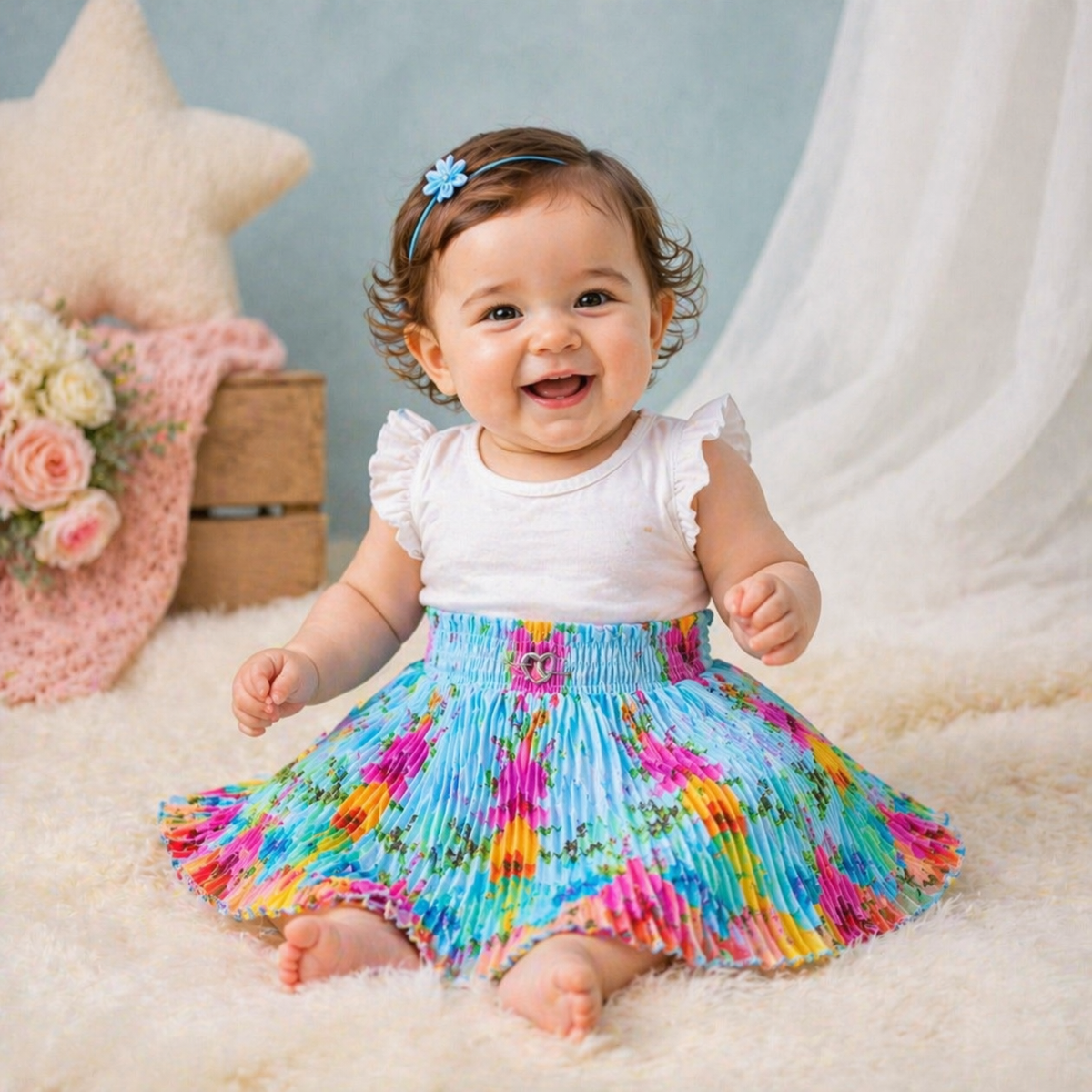 Baby Girls Satin Pleated Skirt (Single Piece) | Soft Elastic Waist | 6 Months to 5 Years