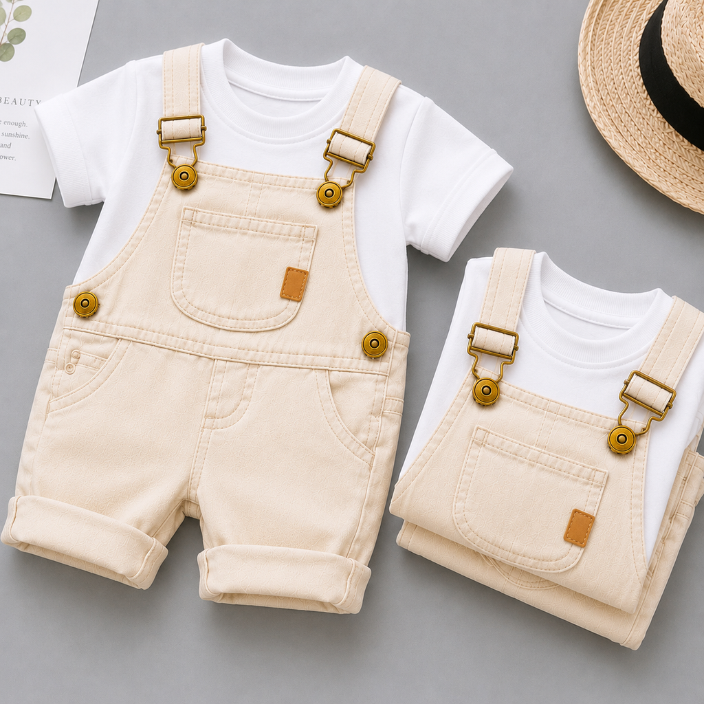 Baby Boy Denim Dungaree Set with Blue Tee 👶🩵