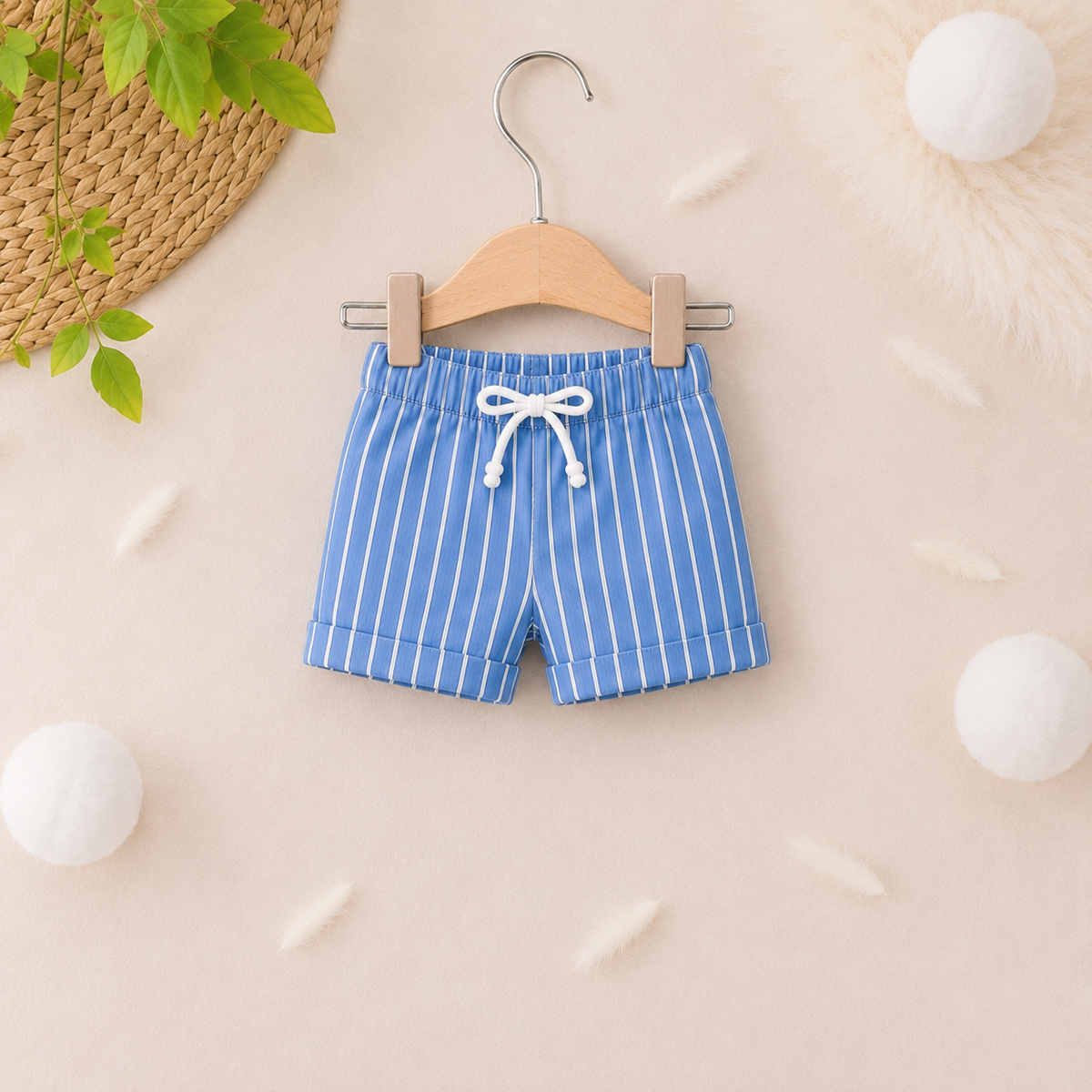 Baby Boys White & Sky Blue Striped Summer Co-Ord Set