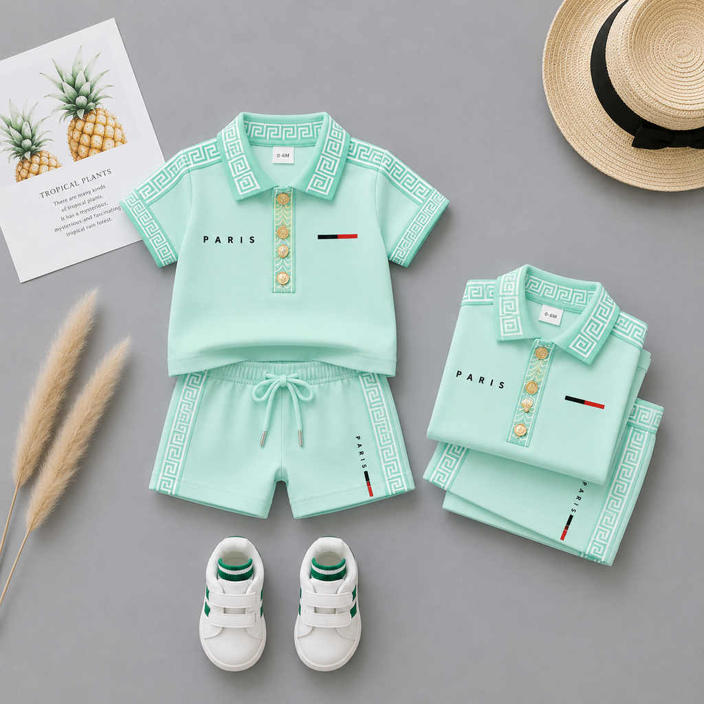 PARIS Premium Baby Boys Polo T-Shirt & Shorts Set | Cute Fashion Outfit | 6 Months–5 Years 🧸✨