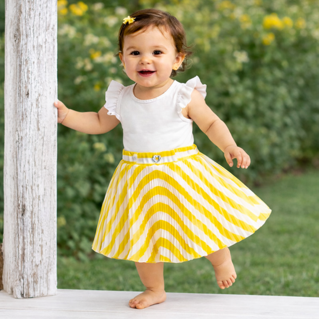 Yellow Striped Baby Girls Skirt – Single Piece Only | Trendy Pleated Skirt for 1–4 Years