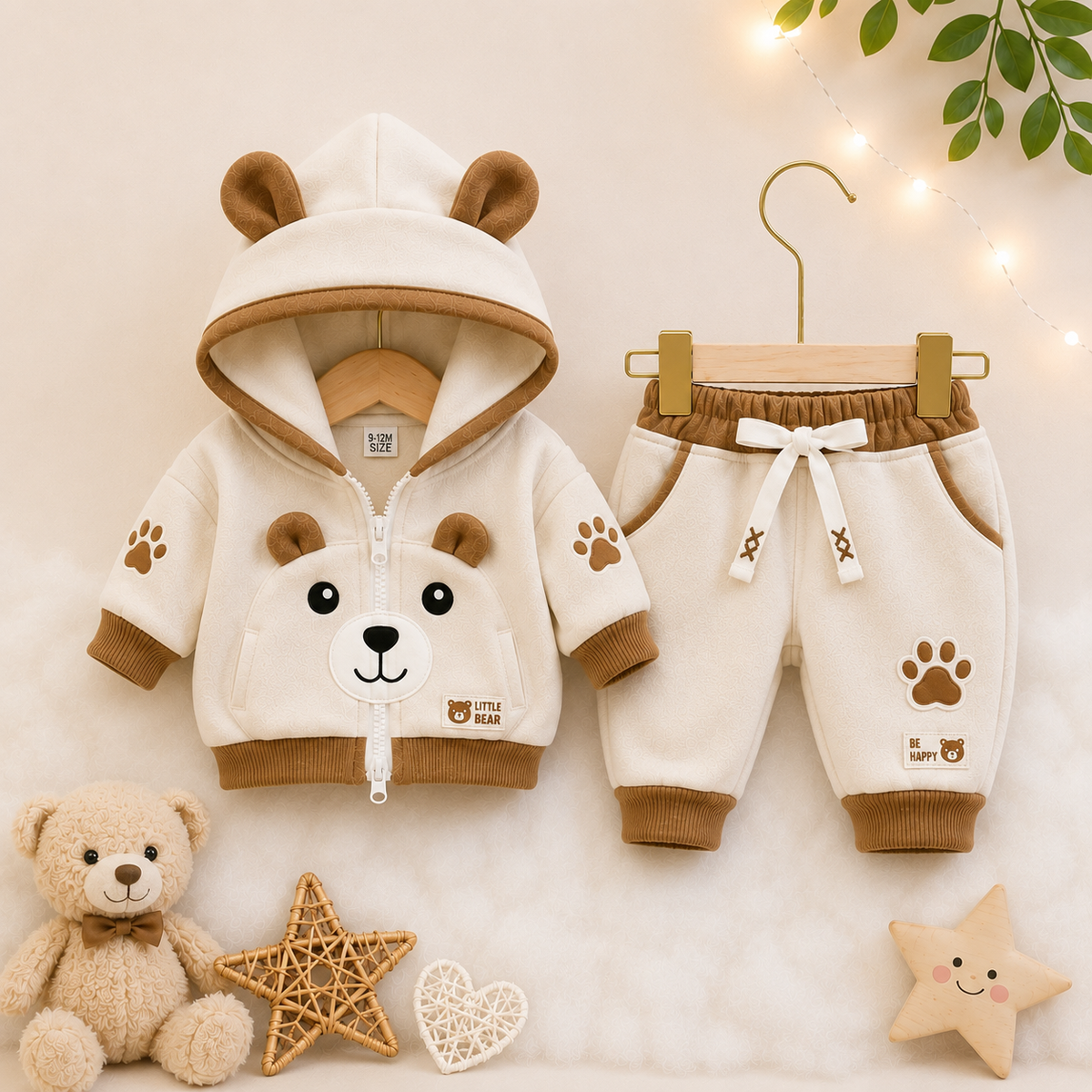 Little Cub Comfort: Premium Bear Hoodie & Jogger Set