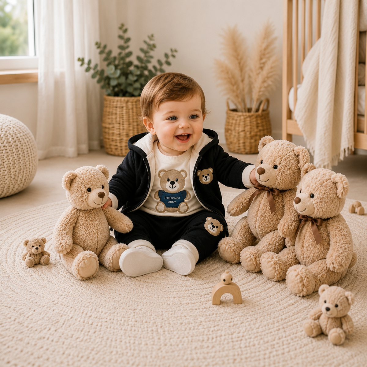 🧸 Cute Bear Hoodie 3-Piece Baby Clothing Set | Soft Cotton Blend Jacket, T-Shirt & Jogger Pant | Premium Kids Outfit | Unisex | All Season Wear (0-5 Years)