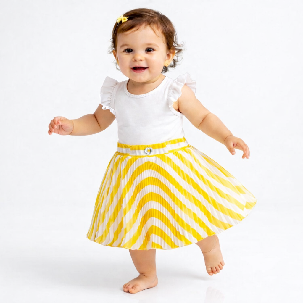 Yellow Striped Baby Girls Skirt – Single Piece Only | Trendy Pleated Skirt for 1–4 Years