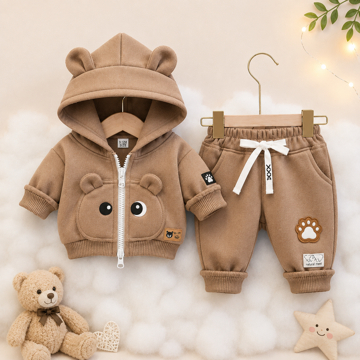 Little Cub Comfort: Premium Bear Hoodie & Jogger Set