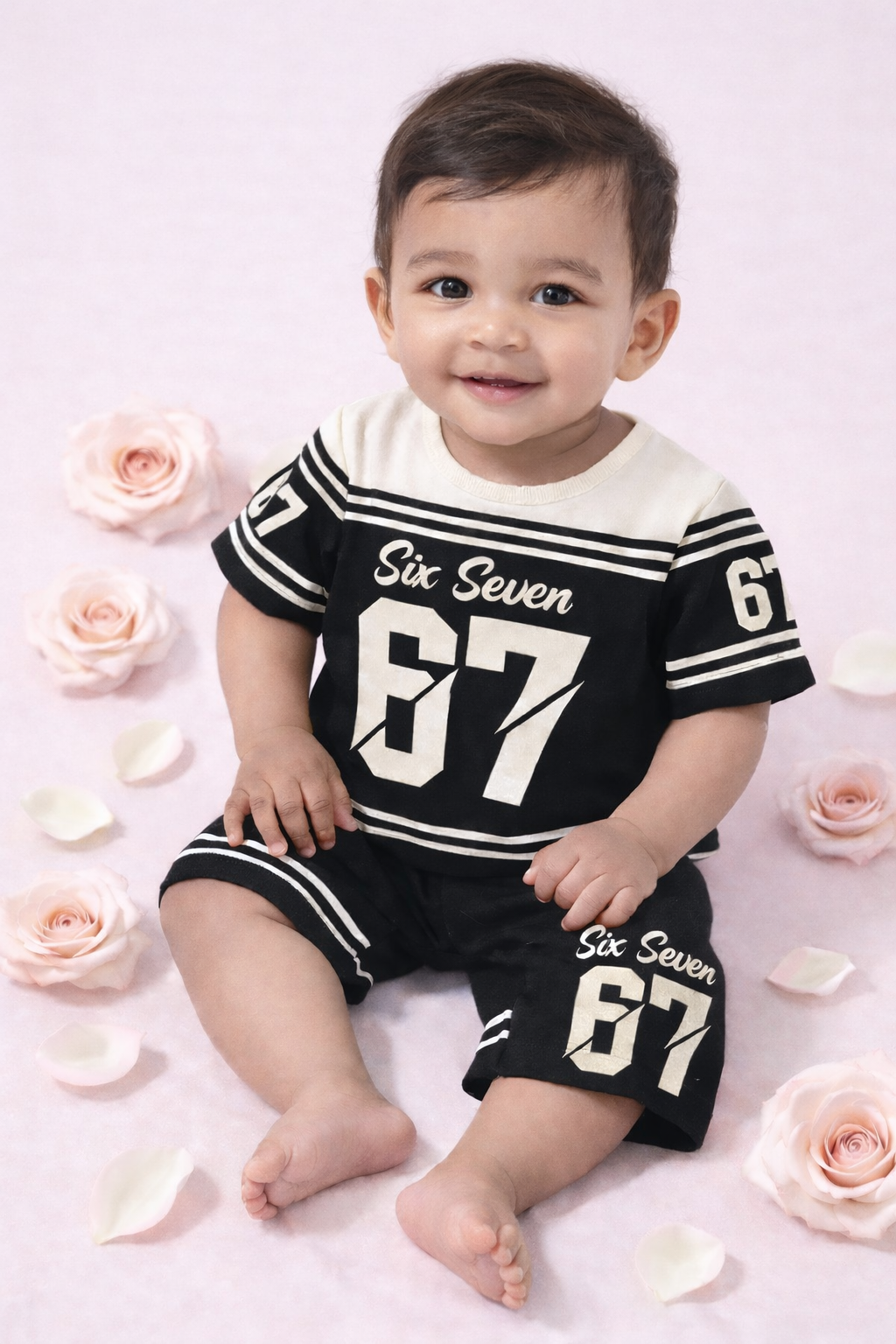 Cute Six Seven 67 Kids Summer Co-Ord Set | Soft Cotton T-Shirt & Shorts Outfit for Boys & Girls