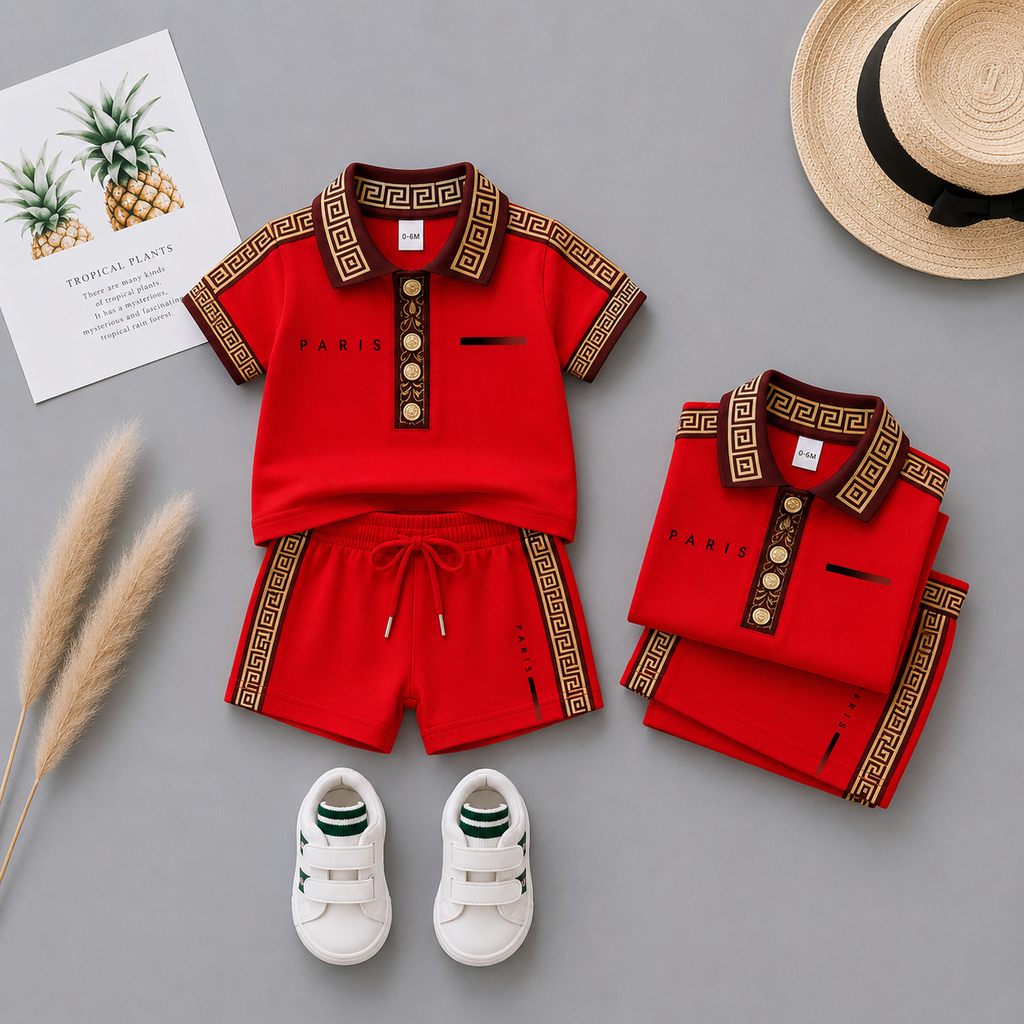 PARIS Premium Baby Boys Polo T-Shirt & Shorts Set | Cute Fashion Outfit | 6 Months–5 Years 🧸✨