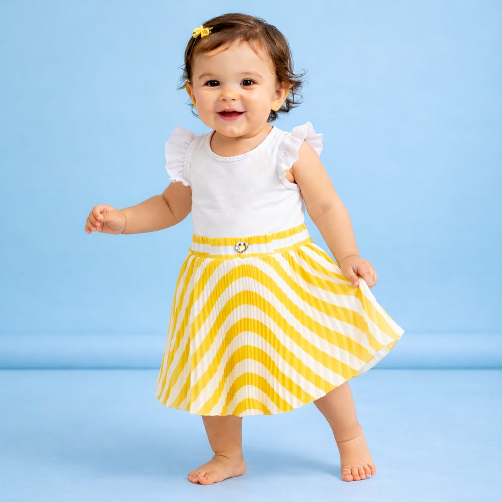 Yellow Striped Baby Girls Skirt – Single Piece Only | Trendy Pleated Skirt for 1–4 Years